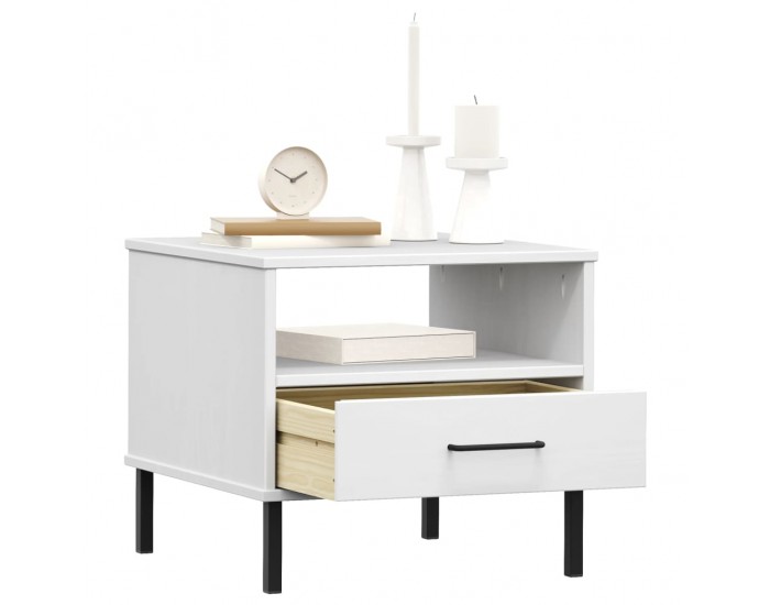 Sonata H Нощна масичка с метални крака бяла бор масив OSLO