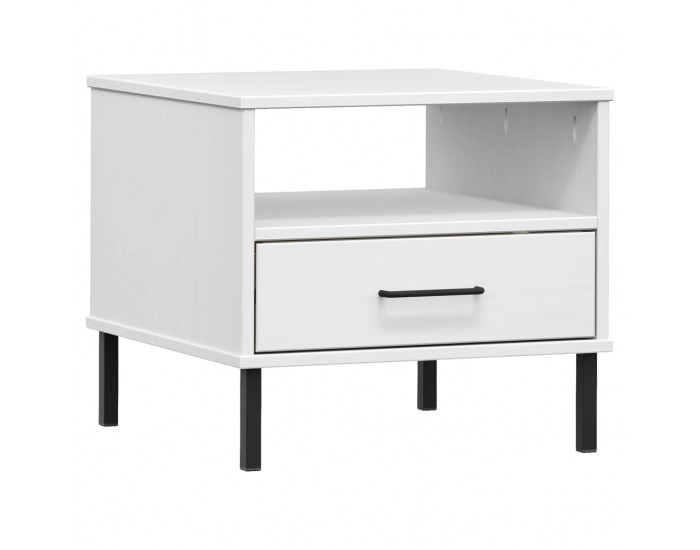 Sonata H Нощна масичка с метални крака бяла бор масив OSLO