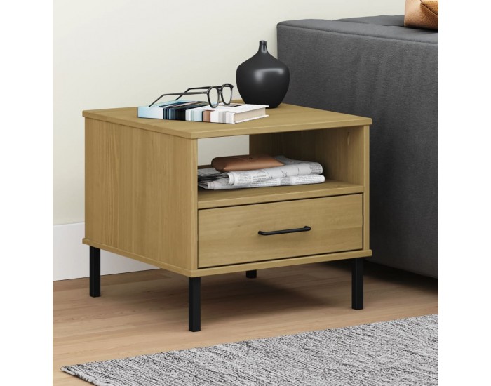 Sonata H Нощна масичка с метални крака, кафява, бор масив, OSLO