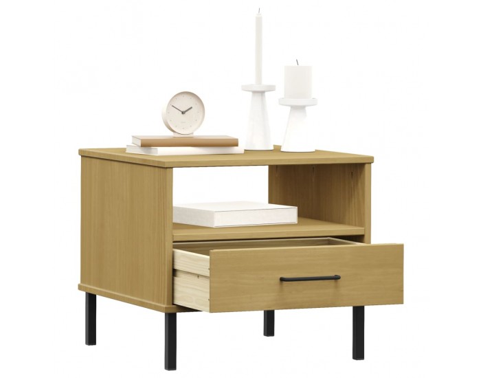 Sonata H Нощна масичка с метални крака, кафява, бор масив, OSLO