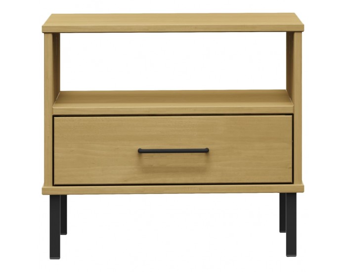 Sonata H Нощна масичка с метални крака, кафява, бор масив, OSLO