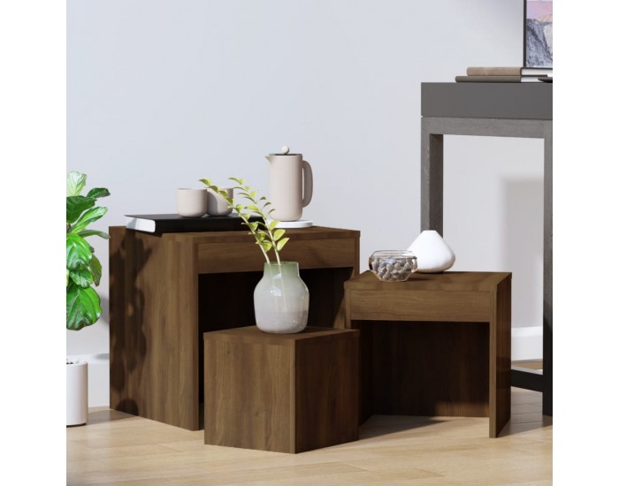 Sonata H Стифиращи маси, 3 бр, кафяв дъб, инженерно дърво