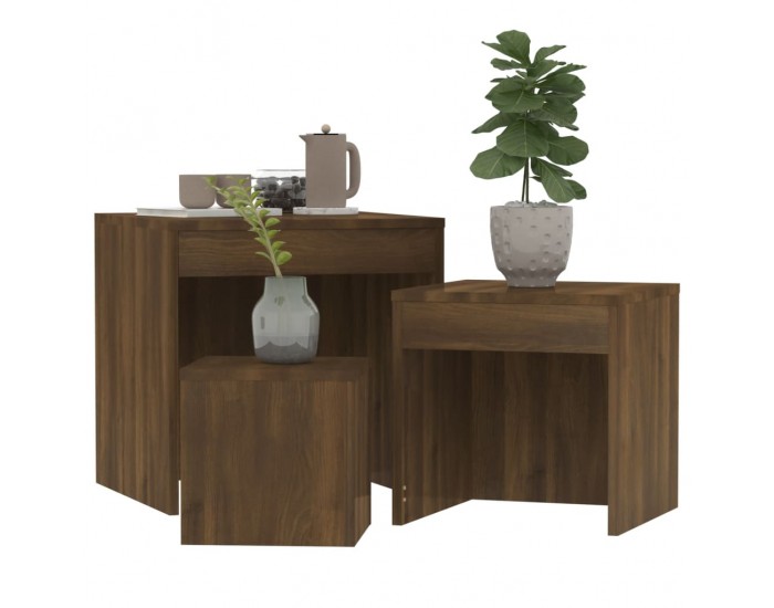Sonata H Стифиращи маси, 3 бр, кафяв дъб, инженерно дърво