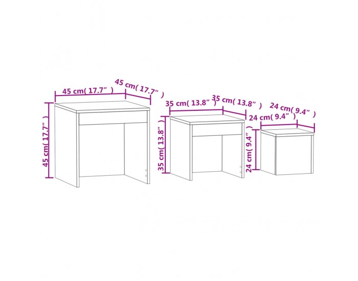 Sonata H Стифиращи маси, 3 бр, кафяв дъб, инженерно дърво