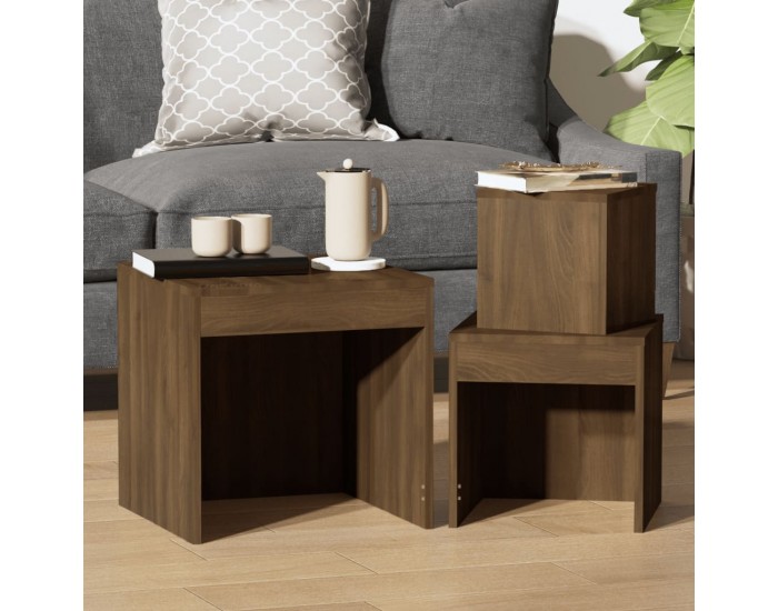 Sonata H Стифиращи маси, 3 бр, кафяв дъб, инженерно дърво