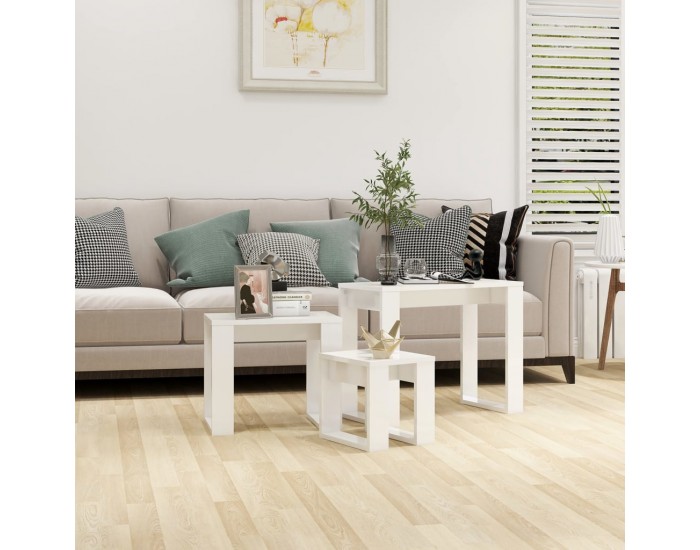 Sonata H Стифиращи маси, 3 бр, бял гланц, инженерно дърво
