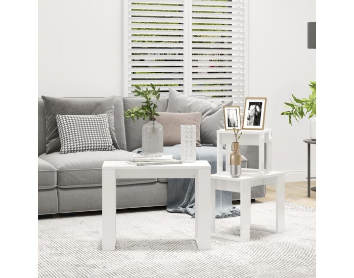 Sonata H Стифиращи маси, 3 бр, бял гланц, инженерно дърво