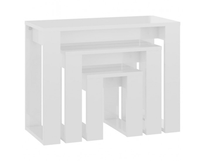 Sonata H Стифиращи маси, 3 бр, бял гланц, инженерно дърво