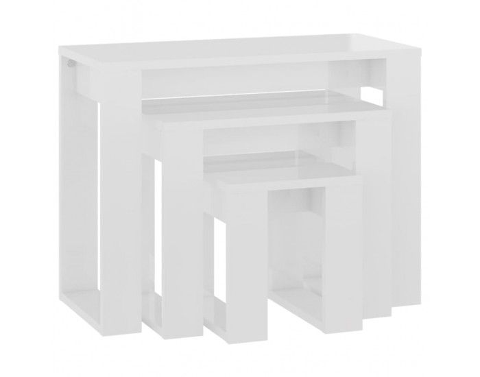 Sonata H Стифиращи маси, 3 бр, бял гланц, инженерно дърво