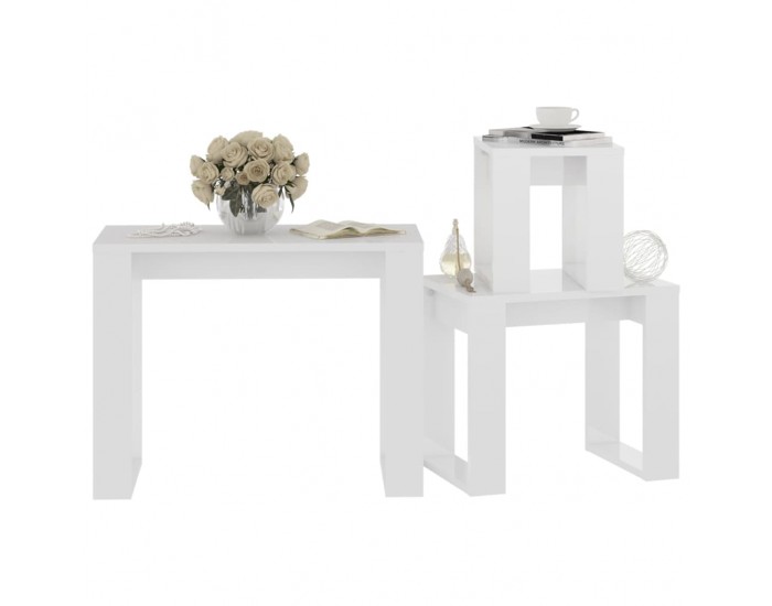 Sonata H Стифиращи маси, 3 бр, бял гланц, инженерно дърво