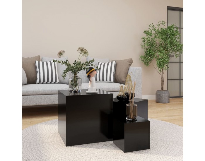 Sonata H Странични маси, 3 бр, черни, инженерно дърво