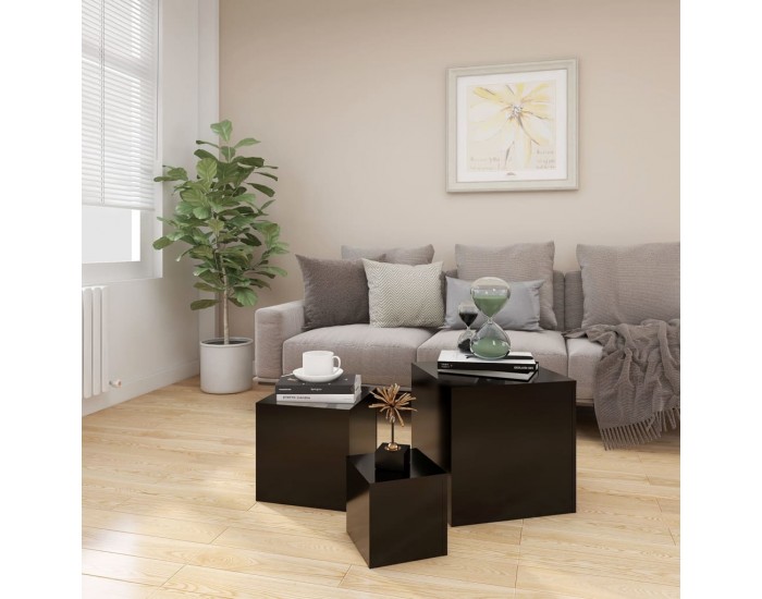 Sonata H Странични маси, 3 бр, черни, инженерно дърво