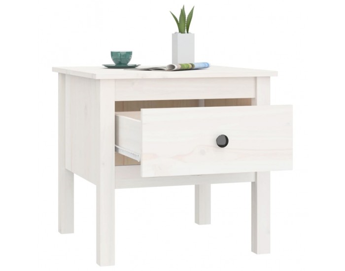 Sonata H Странични масички, 2 бр, бели, 50x50x49 см, борово дърво масив