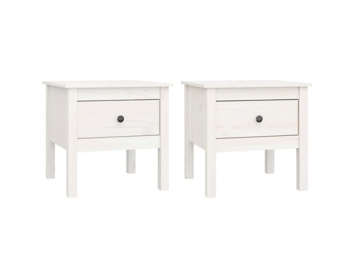 Sonata H Странични масички, 2 бр, бели, 50x50x49 см, борово дърво масив