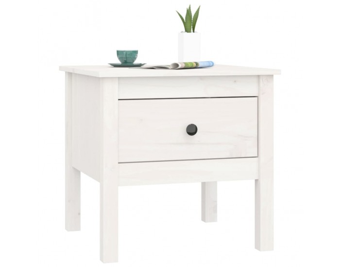 Sonata H Странични масички, 2 бр, бели, 50x50x49 см, борово дърво масив