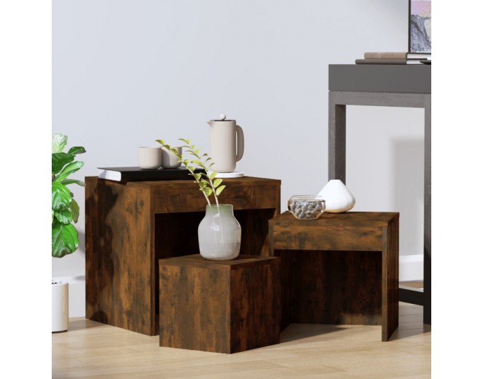 Sonata H Стифиращи маси, 3 бр, опушен дъб, инженерно дърво