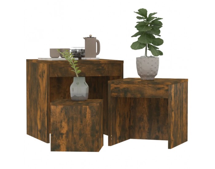 Sonata H Стифиращи маси, 3 бр, опушен дъб, инженерно дърво