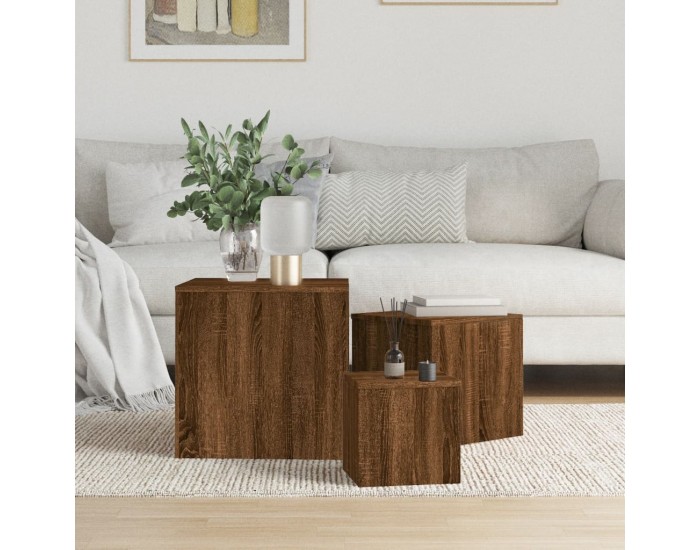 Sonata H Странични маси, 3 бр, кафяв дъб, инженерно дърво