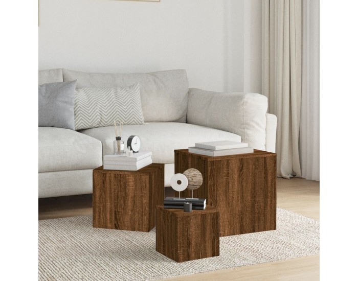 Sonata H Странични маси, 3 бр, кафяв дъб, инженерно дърво