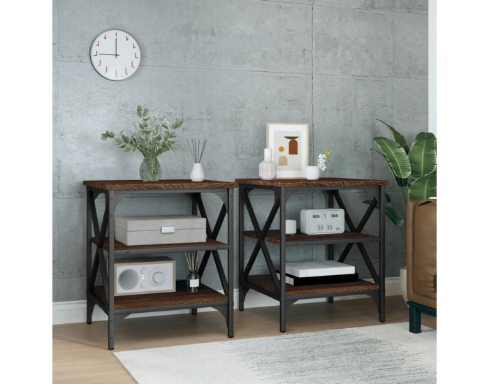 Sonata H Странични маси, 2 бр, Кафяв дъб, 40x42x50 см, инженерно дърво