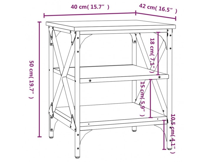 Sonata H Странични маси, 2 бр, Кафяв дъб, 40x42x50 см, инженерно дърво