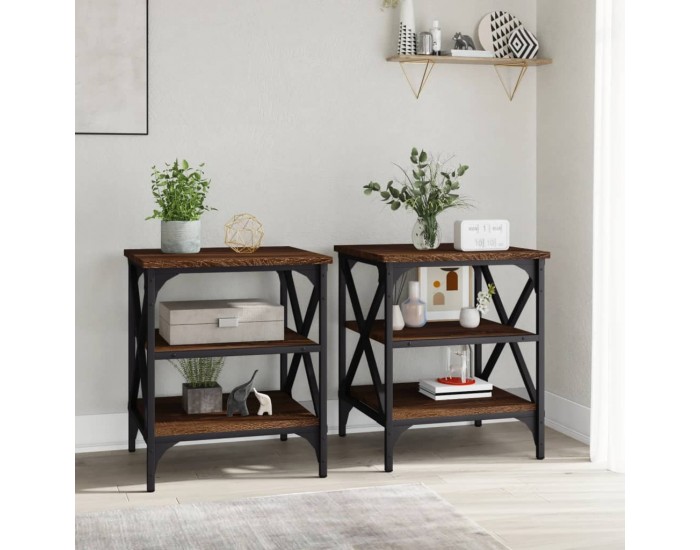 Sonata H Странични маси, 2 бр, Кафяв дъб, 40x42x50 см, инженерно дърво