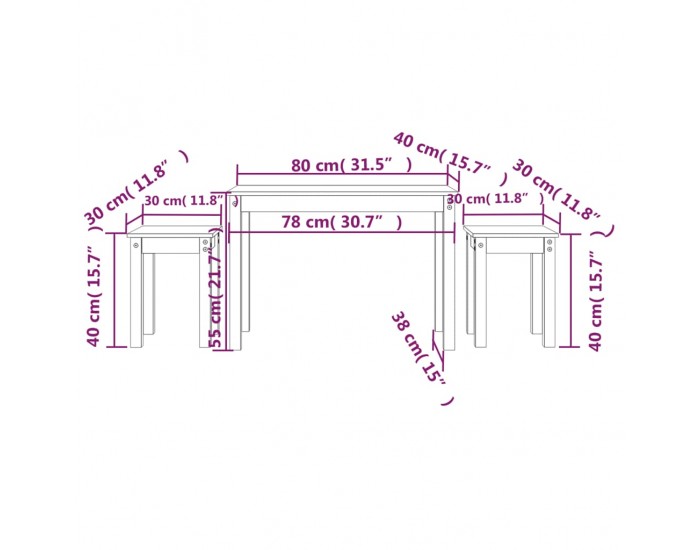 Sonata H Стифиращи маси, 3 бр, бор масив
