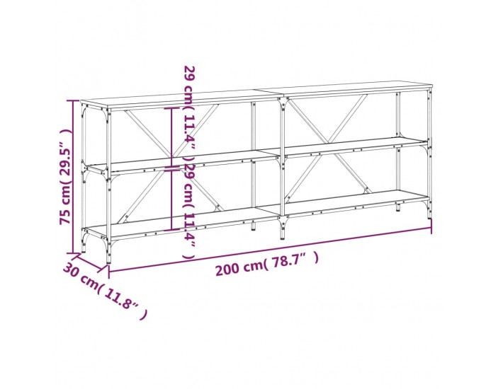 Sonata H Конзолна маса опушен дъб 200x30x75 см инженерно дърво и желязо