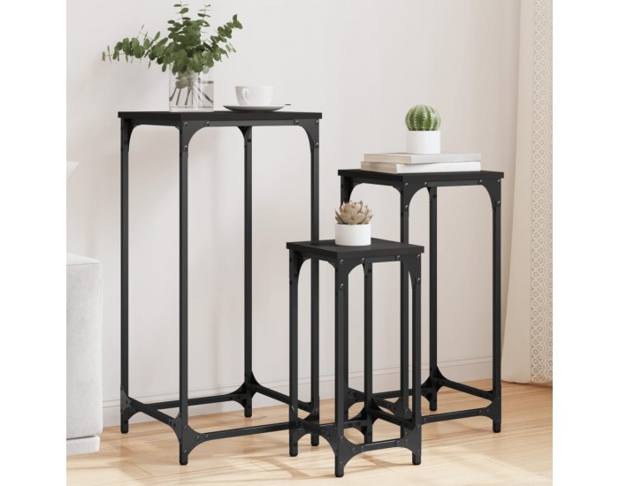 Sonata H Стифиращи странични маси, 3 бр, черни, инженерно дърво