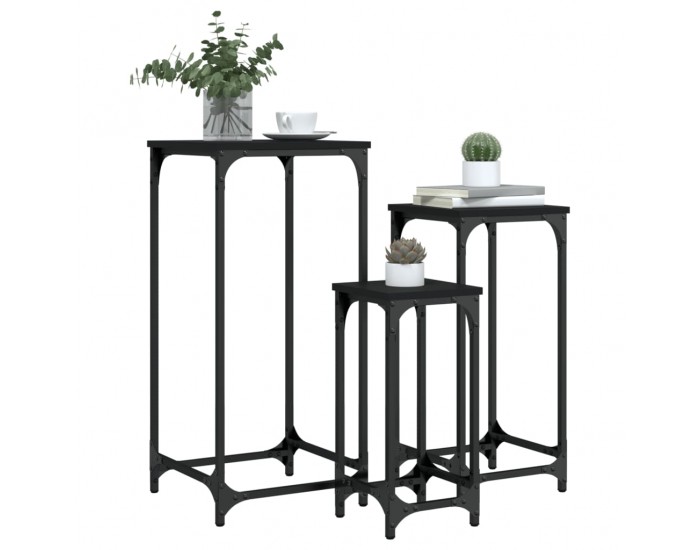 Sonata H Стифиращи странични маси, 3 бр, черни, инженерно дърво