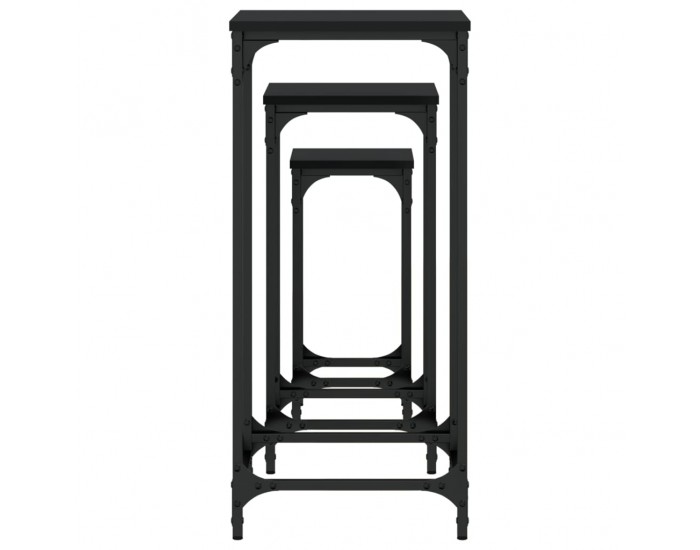 Sonata H Стифиращи странични маси, 3 бр, черни, инженерно дърво