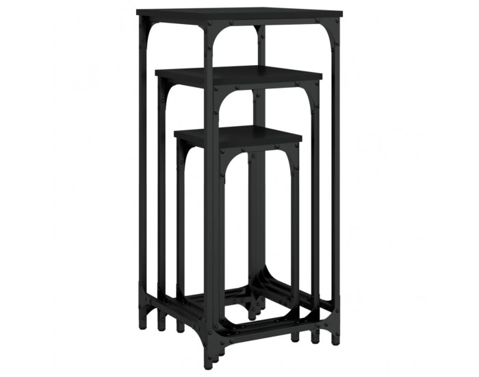 Sonata H Стифиращи странични маси, 3 бр, черни, инженерно дърво