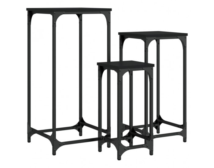 Sonata H Стифиращи странични маси, 3 бр, черни, инженерно дърво