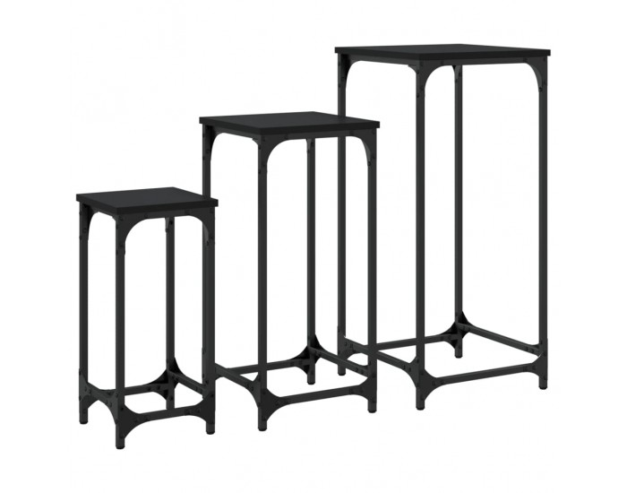 Sonata H Стифиращи странични маси, 3 бр, черни, инженерно дърво