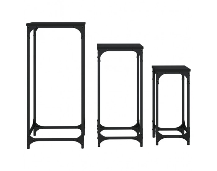 Sonata H Стифиращи странични маси, 3 бр, черни, инженерно дърво