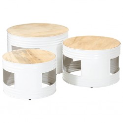 Sonata H Бар маси с форма на барабан 3 бр масивно грубо мангово дърво - Холни маси