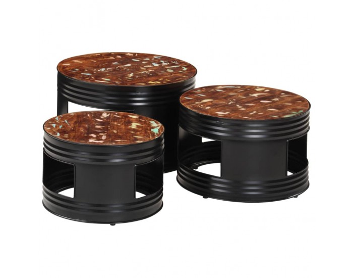 Sonata H Бар маси с форма на барабан 3 бр масивна регенерирана дървесина