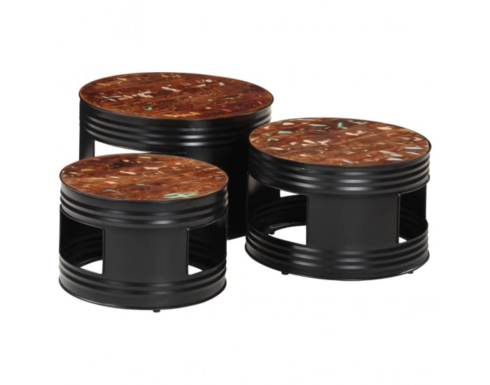 Sonata H Бар маси с форма на барабан 3 бр масивна регенерирана дървесина