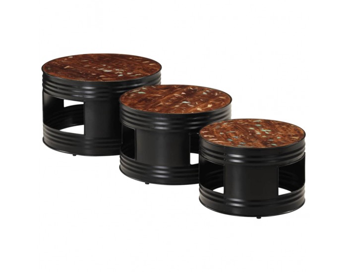 Sonata H Бар маси с форма на барабан 3 бр масивна регенерирана дървесина