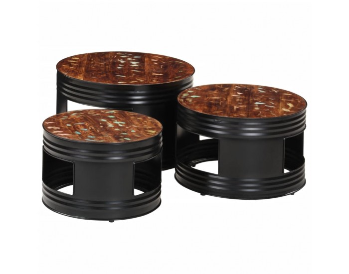 Sonata H Бар маси с форма на барабан 3 бр масивна регенерирана дървесина