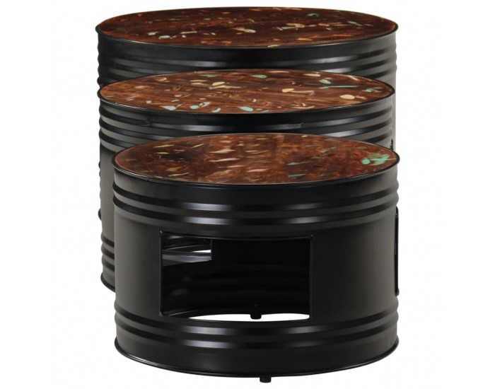 Sonata H Бар маси с форма на барабан 3 бр масивна регенерирана дървесина