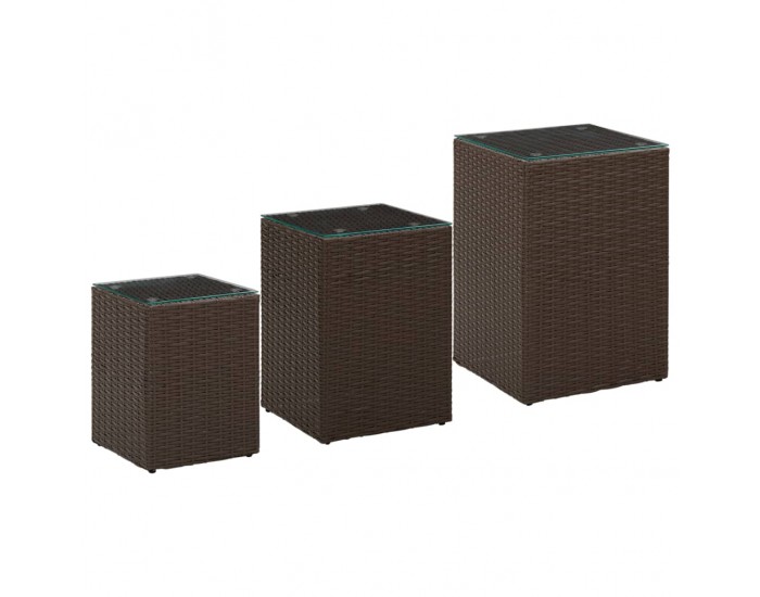 Sonata H Странични маси, 3 бр, със стъклен плот, кафяви, полиратан