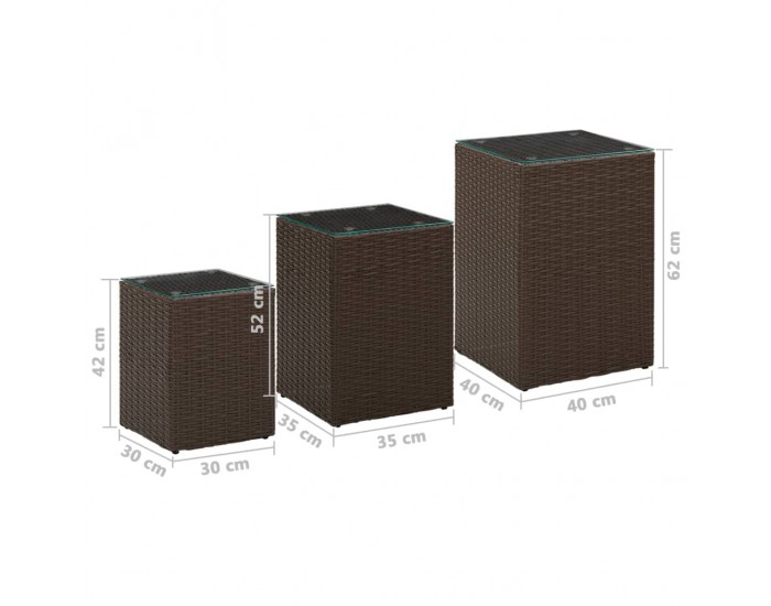 Sonata H Странични маси, 3 бр, със стъклен плот, кафяви, полиратан