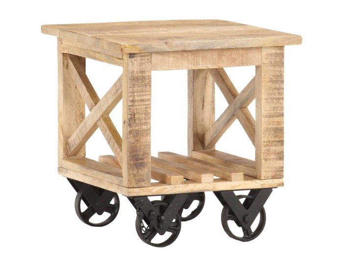 Sonata H Помощна маса с колелца 40x40x42 см грубо мангово дърво