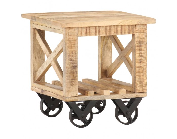 Sonata H Помощна маса с колелца 40x40x42 см грубо мангово дърво