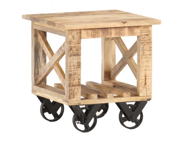 Sonata H Помощна маса с колелца 40x40x42 см грубо мангово дърво