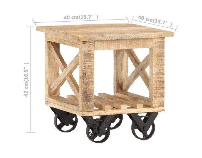 Sonata H Помощна маса с колелца 40x40x42 см грубо мангово дърво
