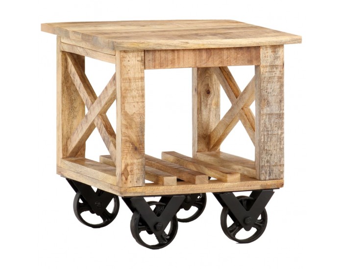 Sonata H Помощна маса с колелца 40x40x42 см грубо мангово дърво