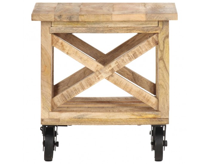 Sonata H Помощна маса с колелца 40x40x42 см грубо мангово дърво