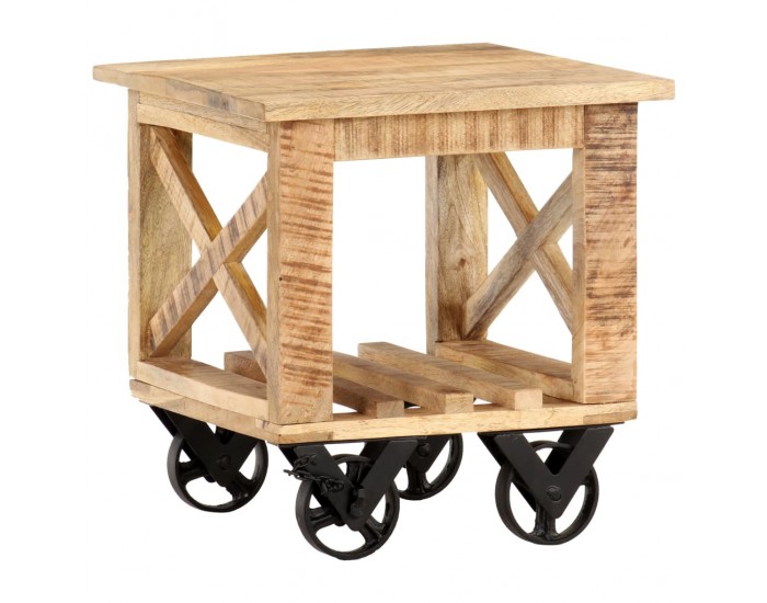 Sonata H Помощна маса с колелца 40x40x42 см грубо мангово дърво
